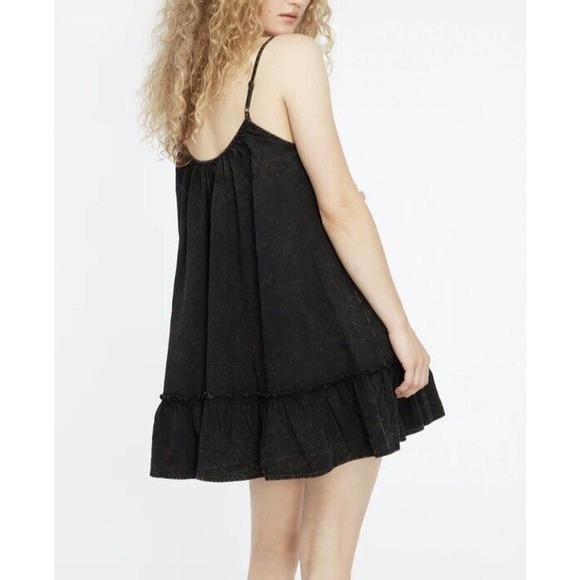 Lacausa Womens Reina Mini Dress Size Medium Ruffle‎ Adjustable Straps Black - Picture 3 of 12